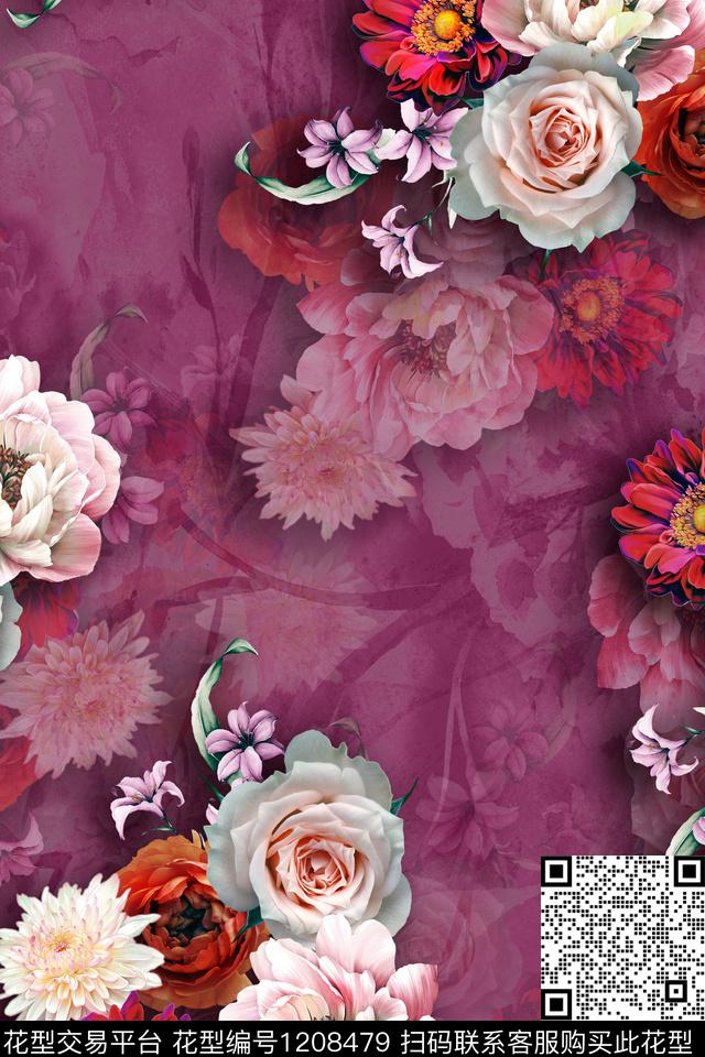 H61.jpg - 1208479 - 花卉 肌理 照片花卉 - 数码印花花型 － 女装花型设计 － 瓦栏