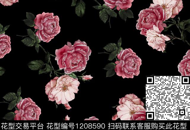 1477.jpg - 1208590 - 水彩花卉 花卉 传统花型 - 传统印花花型 － 女装花型设计 － 瓦栏