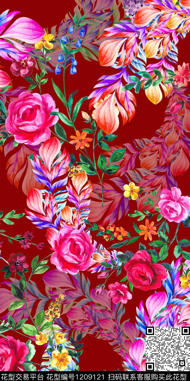 18.jpg - 1209121 - 动物纹 手绘 花卉 - 数码印花花型 － 女装花型设计 － 瓦栏