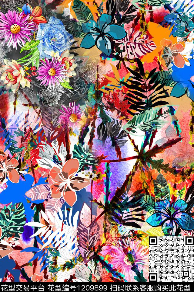 YC23 拷贝.jpg - 1209899 - 女装 数码花型 花卉 - 数码印花花型 － 女装花型设计 － 瓦栏