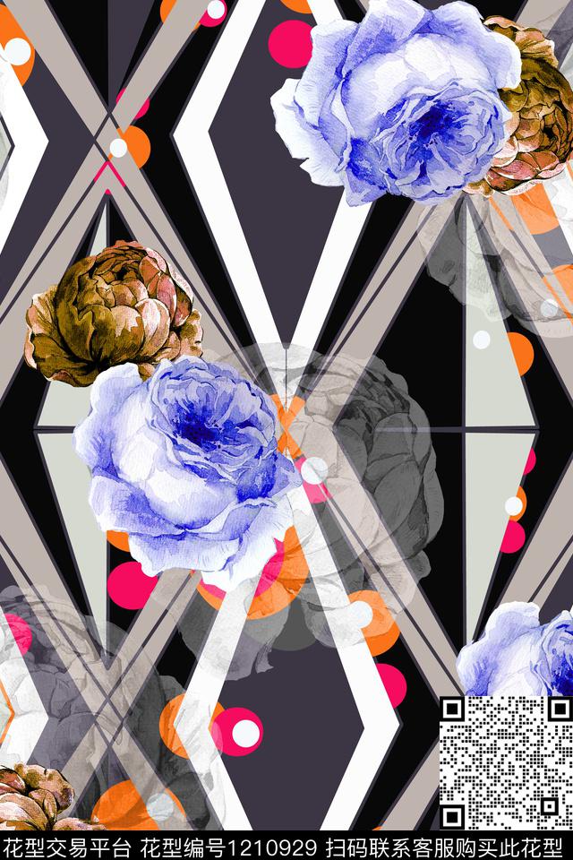 159-5.jpg - 1210929 - 几何 抽象 花卉 - 数码印花花型 － 女装花型设计 － 瓦栏