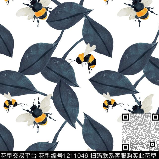 大牌风小碎花蜜蜂数码印花花型下载（图片编号: 1211046） - 瓦栏（Walan）