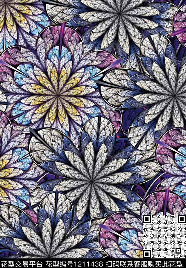 线条花卉小碎花数码印花花型下载（图片编号: 1211438） - 瓦栏（Walan）