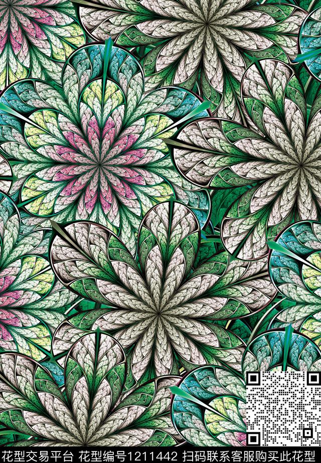 线条花卉小碎花数码印花花型下载（图片编号: 1211442） - 瓦栏（Walan）
