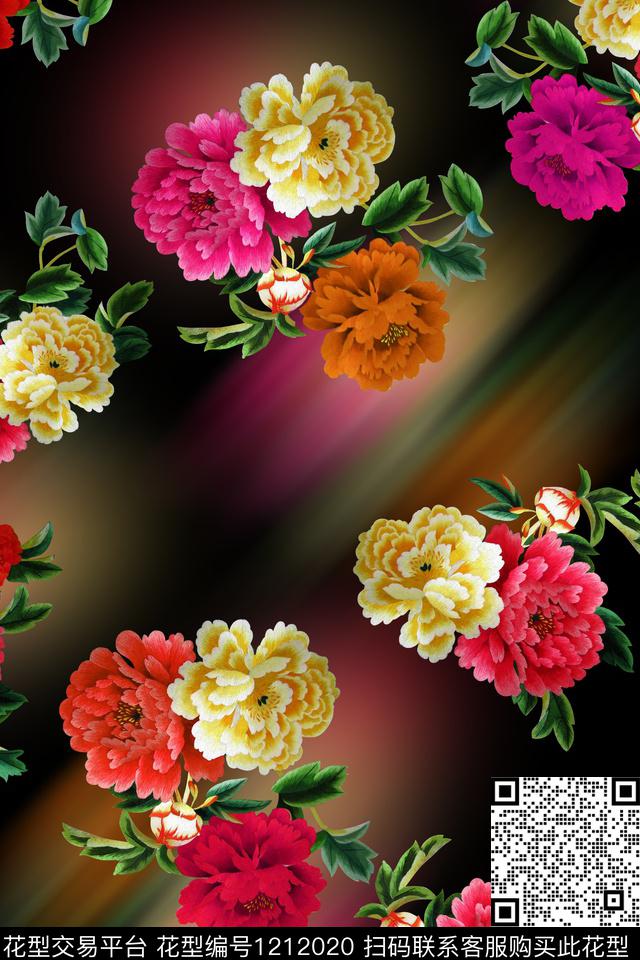 KHHX-025.jpg - 1212020 - 数码花型 花卉 1/2接 - 数码印花花型 － 女装花型设计 － 瓦栏