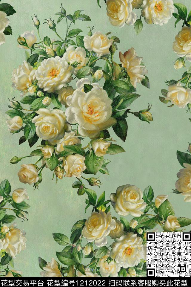 KHHX-011.jpg - 1212022 - 数码花型 花卉 1/2接 - 数码印花花型 － 女装花型设计 － 瓦栏