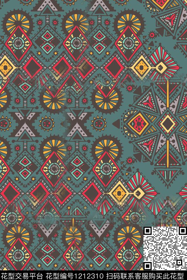 AG1904-13.jpg - 1212310 - 复古 民族风 中老年 - 传统印花花型 － 女装花型设计 － 瓦栏