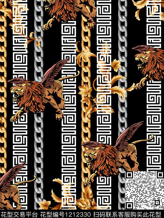 欧式复古男装.jpg - 1212330 - 数码花型 动物 宫廷风 - 传统印花花型 － 男装花型设计 － 瓦栏