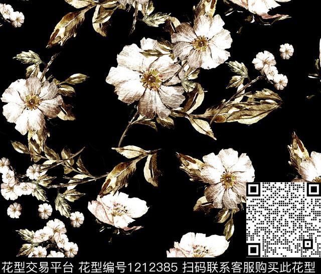 1574.jpg - 1212385 - 水彩花卉 花卉 手绘花卉 - 传统印花花型 － 女装花型设计 － 瓦栏