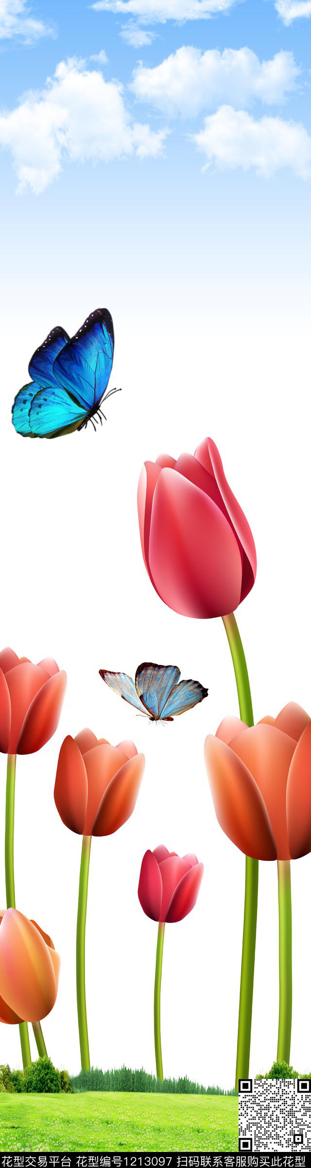 rscwl005.jpg - 1213097 - 郁金香 风景景观 花卉 - 数码印花花型 － 窗帘花型设计 － 瓦栏