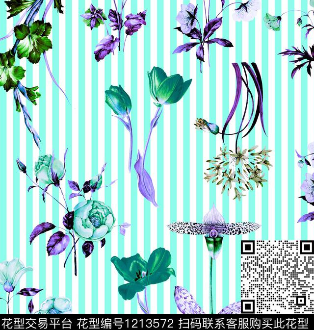 郁金香花卉绿植树叶数码印花花型下载（图片编号: 1213572） - 瓦栏（Walan）