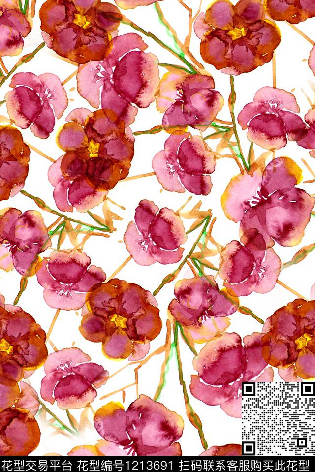 蓝2019-05-24-A1.jpg - 1213691 - 大花 水彩花卉 花卉 - 数码印花花型 － 女装花型设计 － 瓦栏