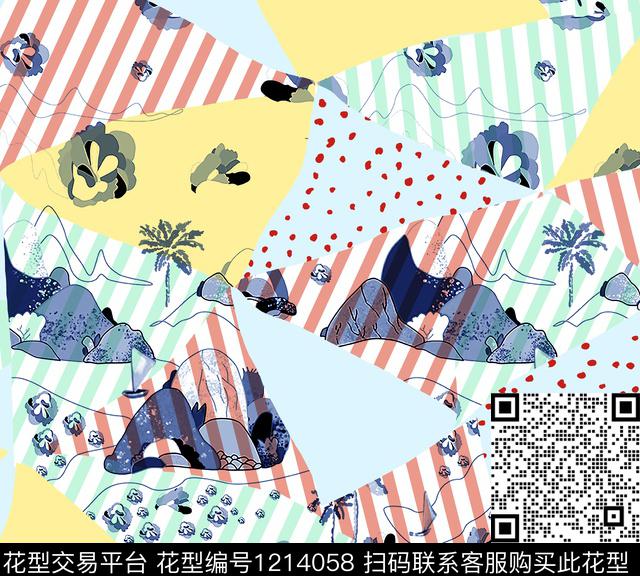 清爽底花卉几何波点传统印花花型下载（图片编号: 1214058） - 瓦栏（Walan）