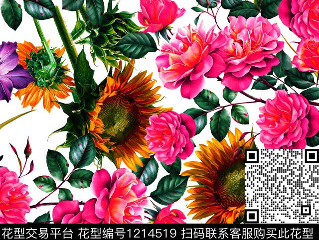 花卉大牌风小碎花数码印花花型下载（图片编号: 1214519） - 瓦栏（Walan）