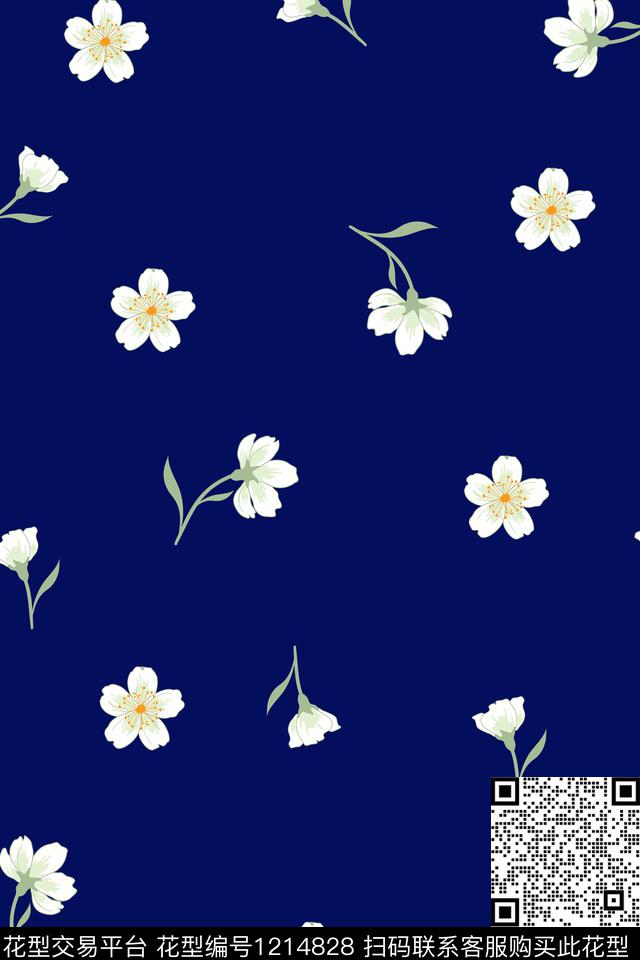 蓝2019-05-27-B2.jpg - 1214828 - 花卉 小碎花 矢量 - 传统印花花型 － 女装花型设计 － 瓦栏