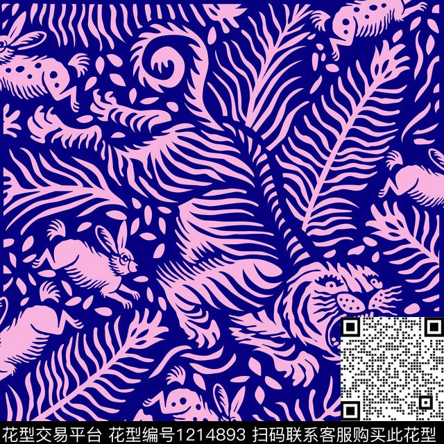 动物2.jpg - 1214893 - 动物纹 创意 热带花型 - 传统印花花型 － 方巾花型设计 － 瓦栏