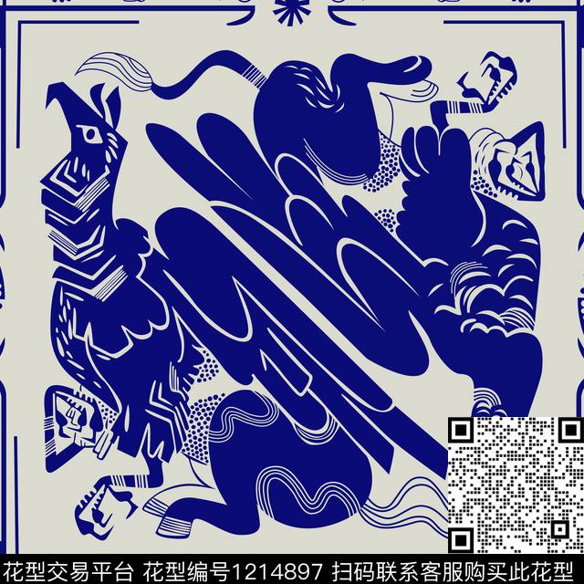 weijin.jpg - 1214897 - 动物纹 动物 中国 - 传统印花花型 － 方巾花型设计 － 瓦栏