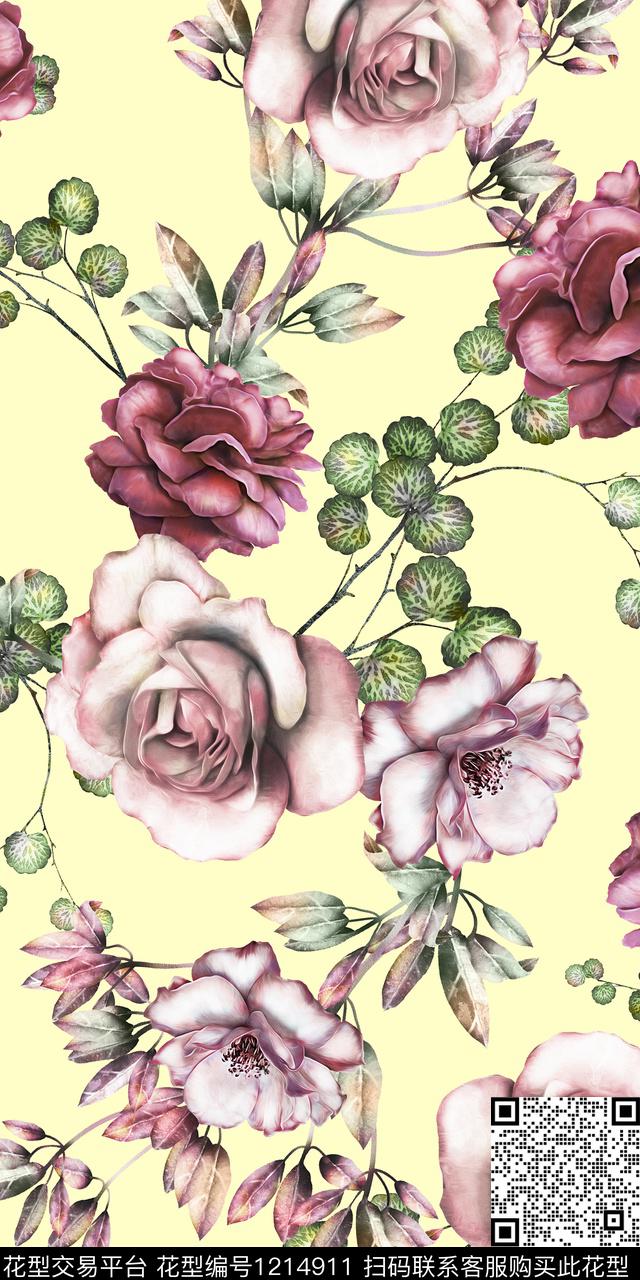 04.jpg - 1214911 - 数码花型 植物 手绘花卉 - 数码印花花型 － 女装花型设计 － 瓦栏