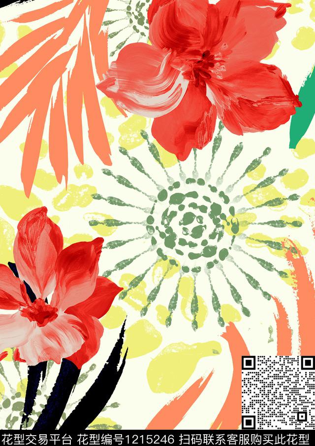 时尚花卉大牌风数码印花花型下载（图片编号: 1215246） - 瓦栏（Walan）