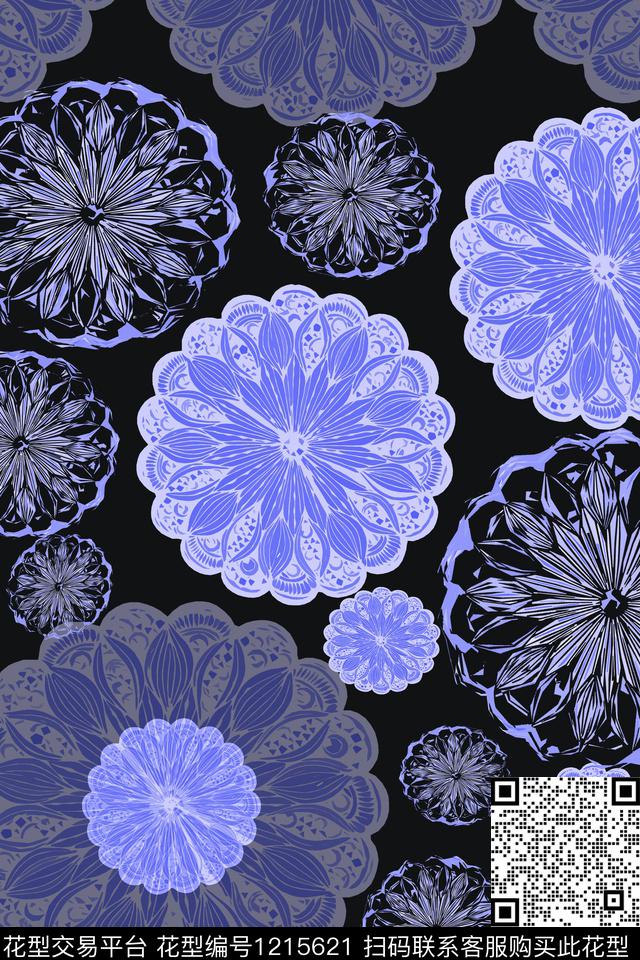 190602-民族风印花-1-00.jpg - 1215621 - 民族风图案 圆圈与波点 青蓝雅韵系列 - 传统印花花型 － 女装花型设计 － 瓦栏