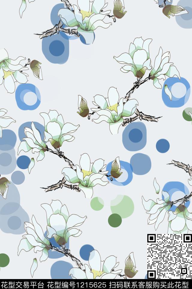 民族风图案玉兰花语青蓝雅韵系列传统印花花型下载（图片编号: 1215625） - 瓦栏（Walan）