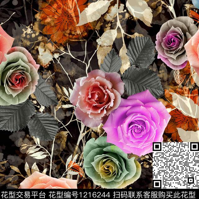 02.jpg - 1216244 - 数码花型 抽象 花卉 - 数码印花花型 － 女装花型设计 － 瓦栏