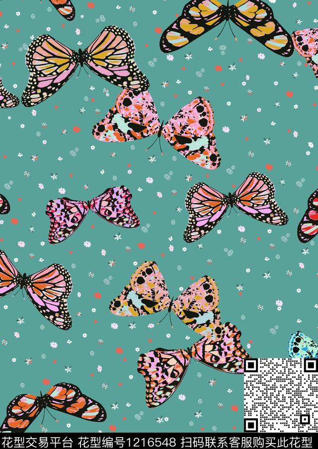 大牌风昆虫蝴蝶传统印花花型下载（图片编号: 1216548） - 瓦栏（Walan）