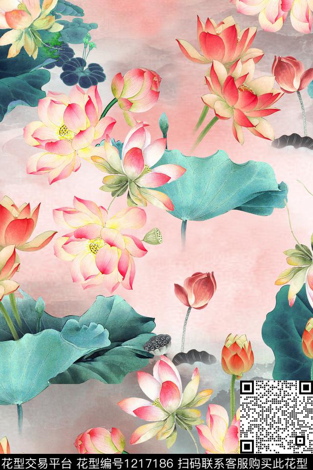 荷中花-分层.jpg - 1217186 - 数码花型 花卉 1/2接 - 数码印花花型 － 女装花型设计 － 瓦栏