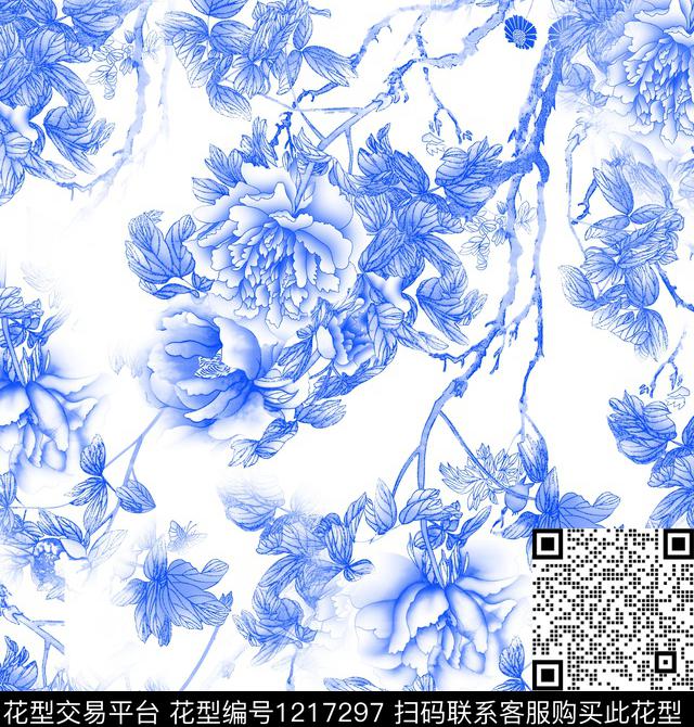 +9053.jpg - 1217297 - 春夏花型 单色 中老年衣裙 - 传统印花花型 － 泳装花型设计 － 瓦栏