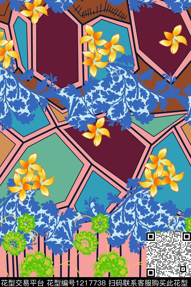 169-2.jpg - 1217738 - 几何 大牌风 满版散花 - 传统印花花型 － 女装花型设计 － 瓦栏