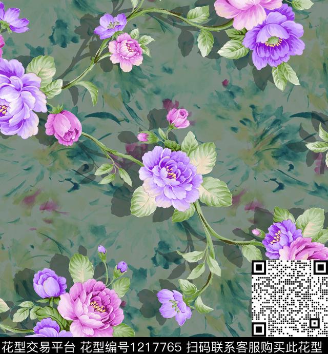 大花手绘大花炫彩数码印花花型下载（图片编号: 1217765） - 瓦栏（Walan）