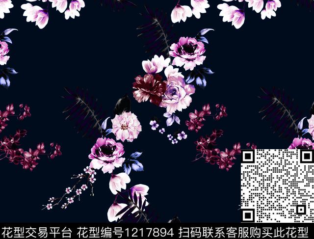 1905297.jpg - 1217894 - 礼服 蔷薇花 水彩花卉 - 数码印花花型 － 女装花型设计 － 瓦栏