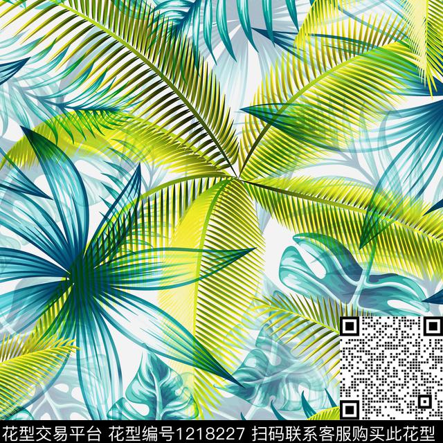 00983.jpg - 1218227 - 数码花型 绿植树叶 植物 - 数码印花花型 － 泳装花型设计 － 瓦栏