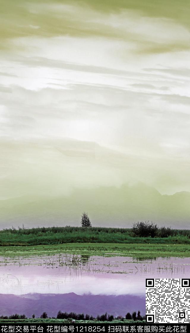 59-.jpg - 1218254 - 蓝天白云 湿地 国画 - 数码印花花型 － 男装花型设计 － 瓦栏