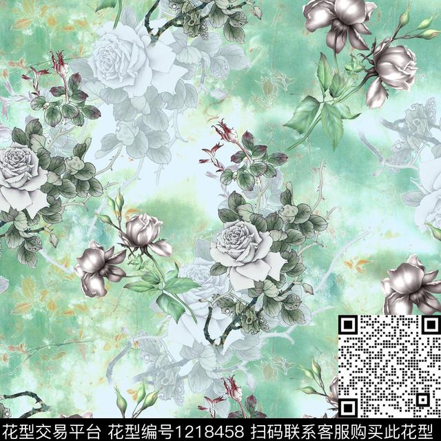 Q-0004.jpg - 1218458 - 彩底花卉 植物 中国 - 数码印花花型 － 女装花型设计 － 瓦栏