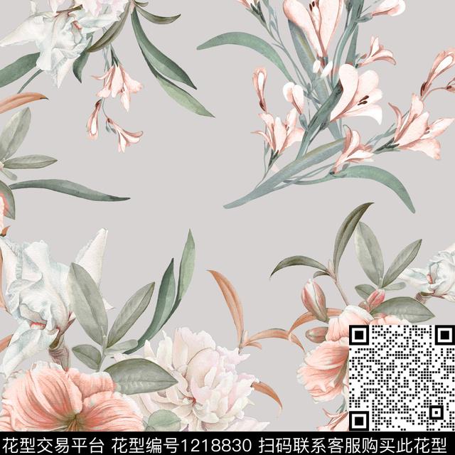 百合国画风民国风数码印花花型下载（图片编号: 1218830） - 瓦栏（Walan）