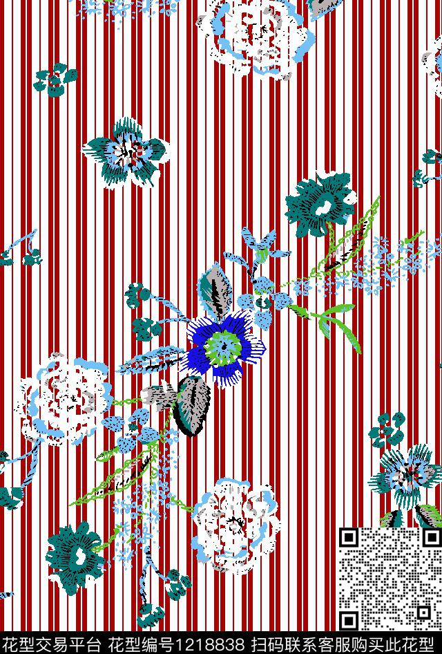 154-1.tif - 1218838 - 时尚 花卉 大牌风 - 传统印花花型 － 女装花型设计 － 瓦栏