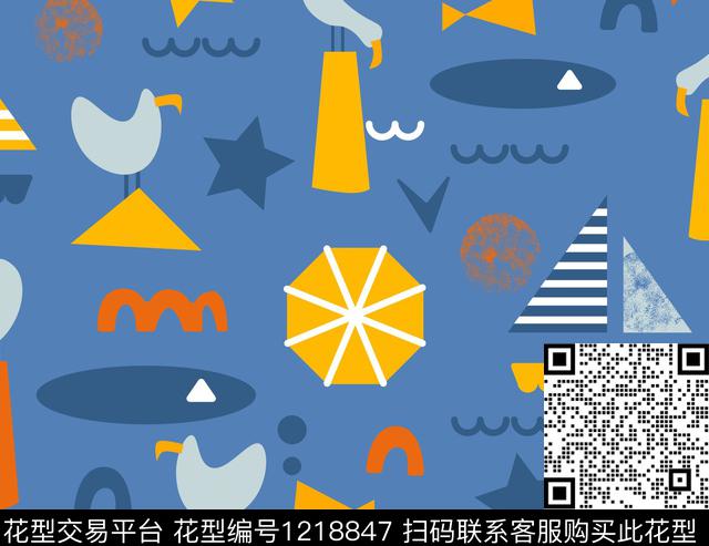 几何海鸥可爱传统印花花型下载（图片编号: 1218847） - 瓦栏（Walan）