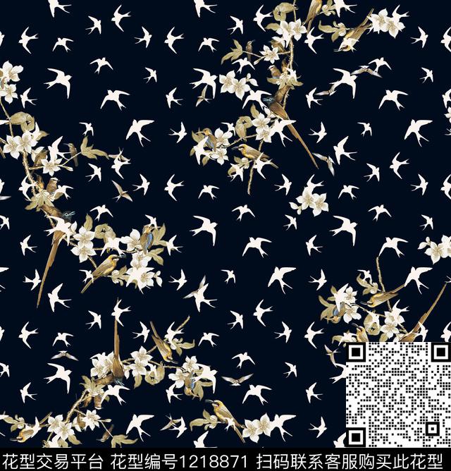 605-1.jpg - 1218871 - 树枝 花鸟 3D立体 - 数码印花花型 － 女装花型设计 － 瓦栏