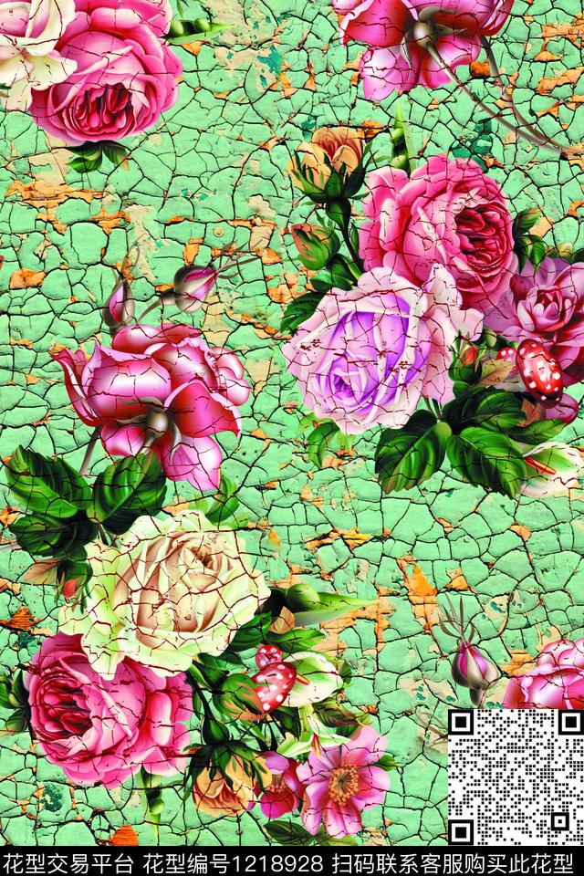 玫瑰花2-分层.jpg - 1218928 - 花卉 1/2接 - 数码印花花型 － 女装花型设计 － 瓦栏