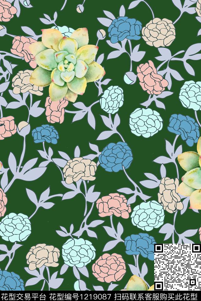 休闲花卉植物数码印花花型下载（图片编号: 1219087） - 瓦栏（Walan）
