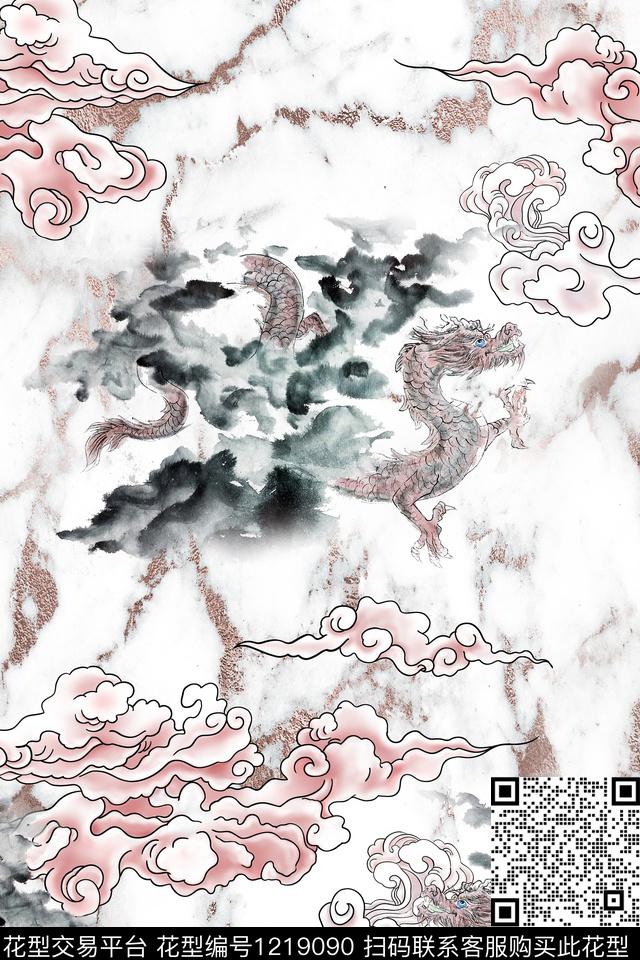 龙大理石肌理数码印花花型下载（图片编号: 1219090） - 瓦栏（Walan）