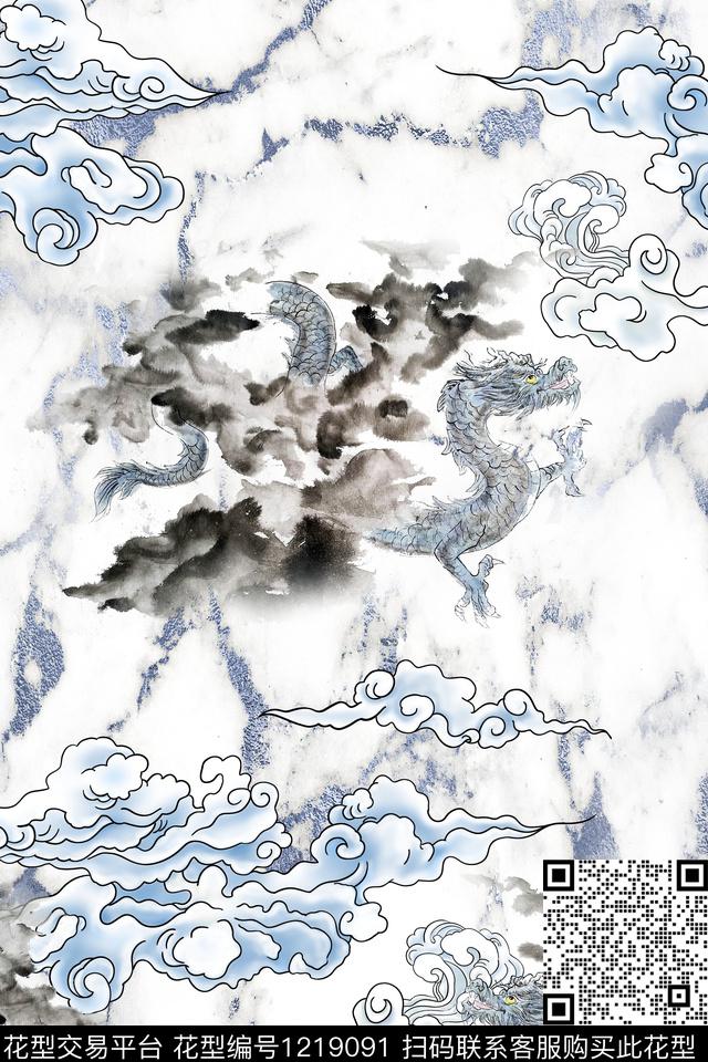 龙肌理水墨风数码印花花型下载（图片编号: 1219091） - 瓦栏（Walan）