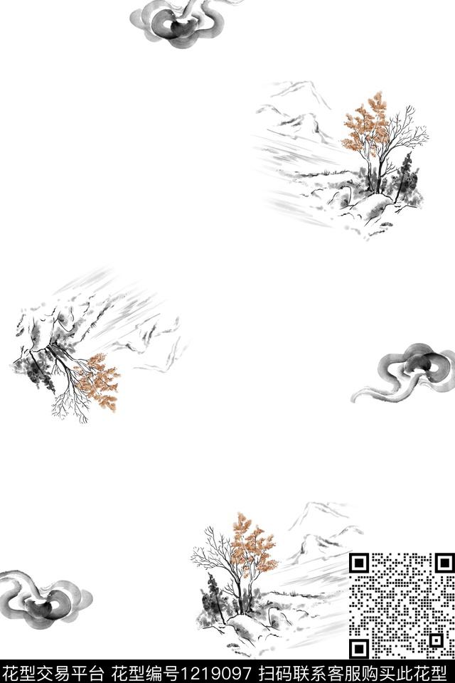 水墨风数码印花花型下载（图片编号: 1219097） - 瓦栏（Walan）