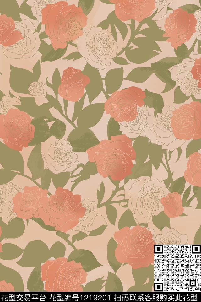 清爽底花卉花卉数码印花花型下载（图片编号: 1219201） - 瓦栏（Walan）
