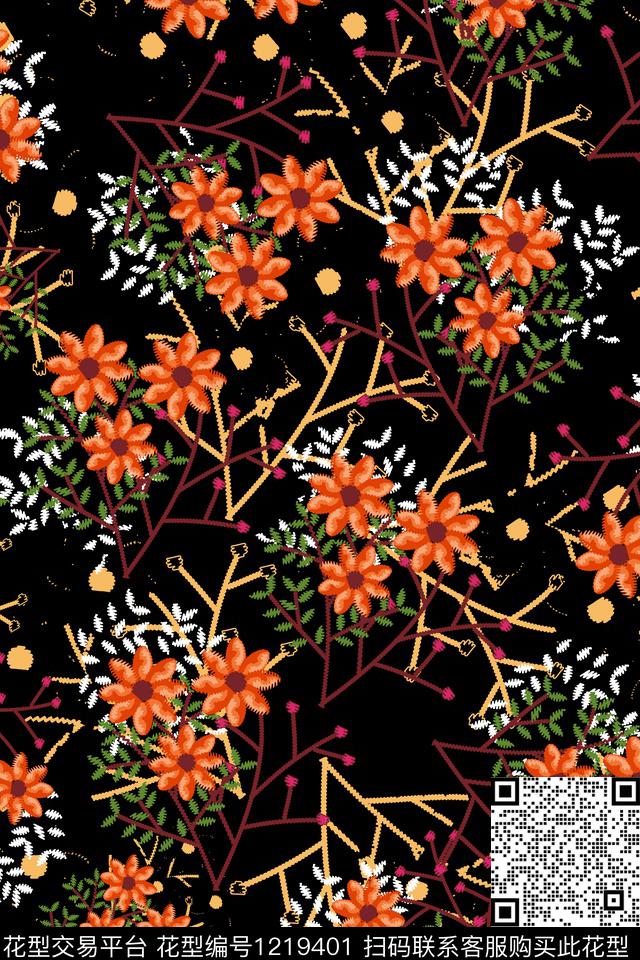 173-6.jpg - 1219401 - 休闲 花卉 小碎花 - 传统印花花型 － 女装花型设计 － 瓦栏