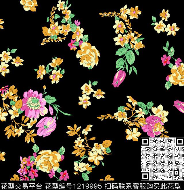 wq0003-1.jpg - 1219995 - 扎染花型 数码花型 花卉 - 数码印花花型 － 女装花型设计 － 瓦栏