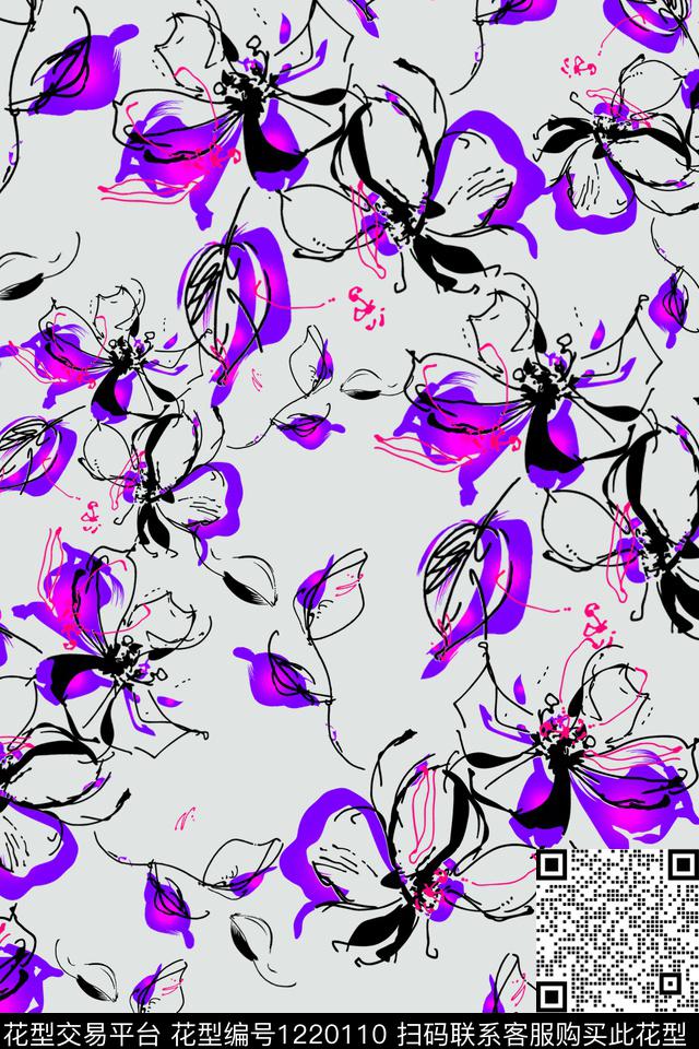 190609-01.jpg - 1220110 - 数码花型 花卉 休闲 - 数码印花花型 － 女装花型设计 － 瓦栏