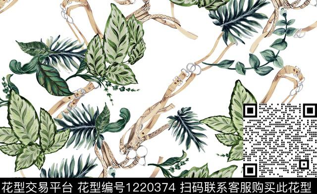 1587.jpg - 1220374 - 链条 绿植树叶 皮带 - 传统印花花型 － 女装花型设计 － 瓦栏