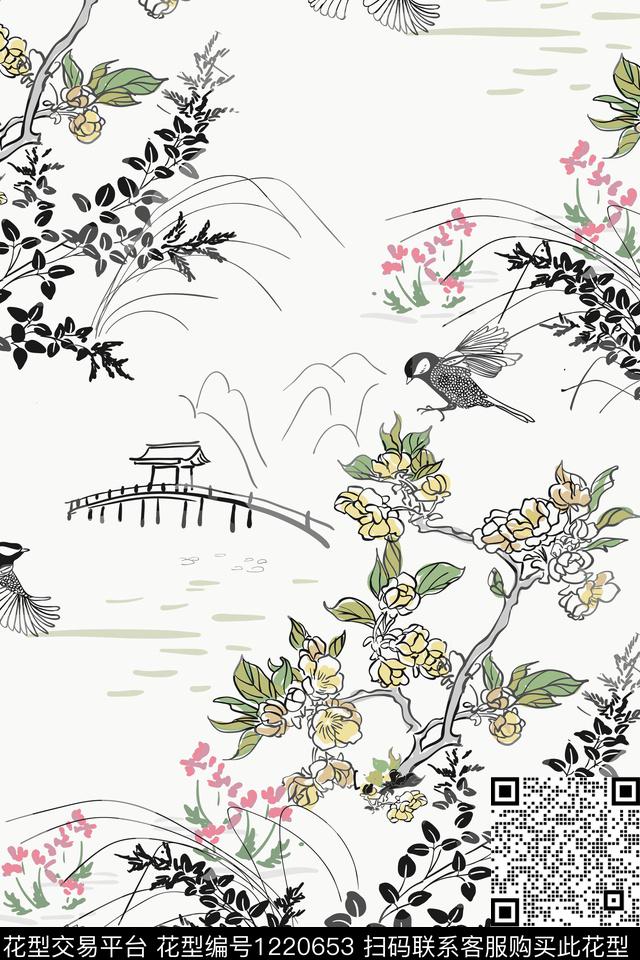 2019-6-10.jpg - 1220653 - 风景景观 鸟 油墨花 - 数码印花花型 － 女装花型设计 － 瓦栏